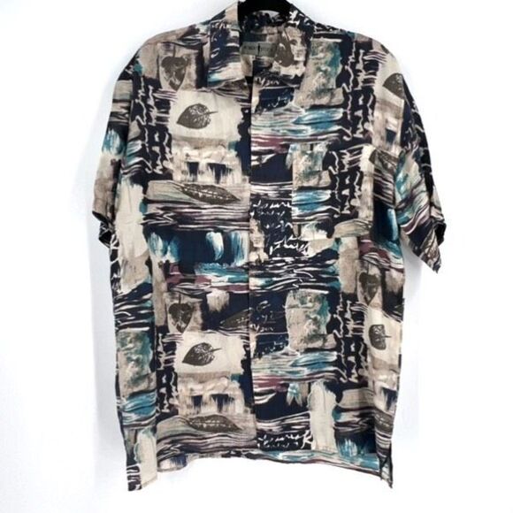 Robert Stock Mens Silk Short Sleeve Button Down Hawaiian Shirt Multi Size Medium - Picture 1 of 6